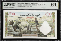 CAMBODIA. Lot of (2). Banque Nationale du Cambodge. 500 Riels, ND (1958-1970). P-14d. Consecutive. PMG Choice Uncirculated 64.

Estimate: $150.00- $...