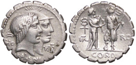ROMANE REPUBBLICANE - FUFIA - Q. Fufius Calenus e Mucius Cordius (70 a.C.) - Denario serrato B. 1; Cr. 403/1 (AG g. 3,94) 
BB+/qSPL