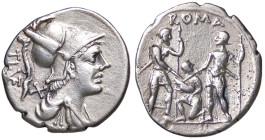 ROMANE REPUBBLICANE - VETURIA - Ti. Veturius (137 a.C.) - Denario B. 1; Cr. 234/1 (AG g. 3,74) 
BB+