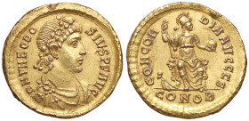ROMANE IMPERIALI - Teodosio I (379-395) - Solido (Costantinopoli) RIC 45d4 (AU g. 4,49) Piccola tacca - Ex asta Vico 136 del 2013, lotto 633 - Piccola...