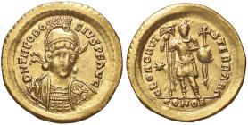 ROMANE IMPERIALI - Teodosio II (402-450) - Solido (Costantinopoli) RIC 232 (AU g. 4,45) 
BB+