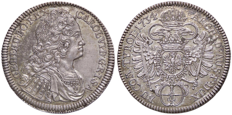 ESTERE - AUSTRIA - Carlo VI (1711-1740) - Quarto di tallero 1734 Hall (AG g. 7,1...