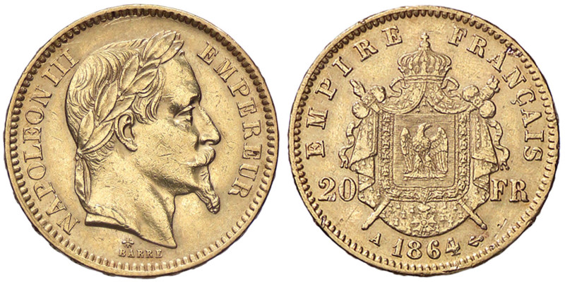 ESTERE - FRANCIA - Napoleone III (1852-1870) - 20 Franchi 1864 A - Testa laureat...