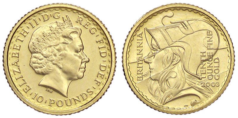 ESTERE - GRAN BRETAGNA - Elisabetta II (1952) - 10 Sterline 2003 (AU g. 3,42) 
...