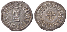 ZECCHE ITALIANE - BENEVENTO - Adelchi (853-878) - Denaro MIR 244 RR (AG g. 0,84)a nome di Ludovico e Angilberga Bella patina di antica raccolta - a no...