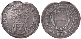 ZECCHE ITALIANE - FERRARA - Sede Vacante (1655) - Giulio 1655 CNI 8; Munt. 14 RRR (AG g. 2,83) Bella patina di medagliere - Bella patina di medagliere...