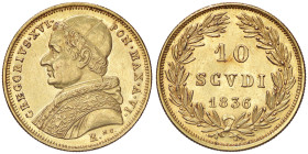 ZECCHE ITALIANE - ROMA - Gregorio XVI (1831-1846) - 10 Scudi 1836 A. VI Pag. 157; Mont. 4 R (AU g. 17,33) 
SPL