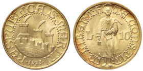 ZECCHE ITALIANE - SAN MARINO - Vecchia monetazione - 10 Lire 1925 Pag. 349; Mont. 17 R (AU g. 3,22) 
FDC