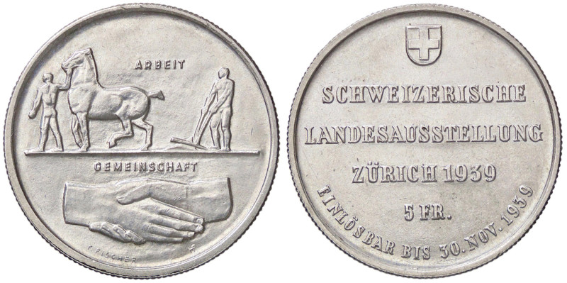 ESTERE - SVIZZERA - Confederazione - 5 Franchi 1939 - Esposizione di Zurigo Kr. ...