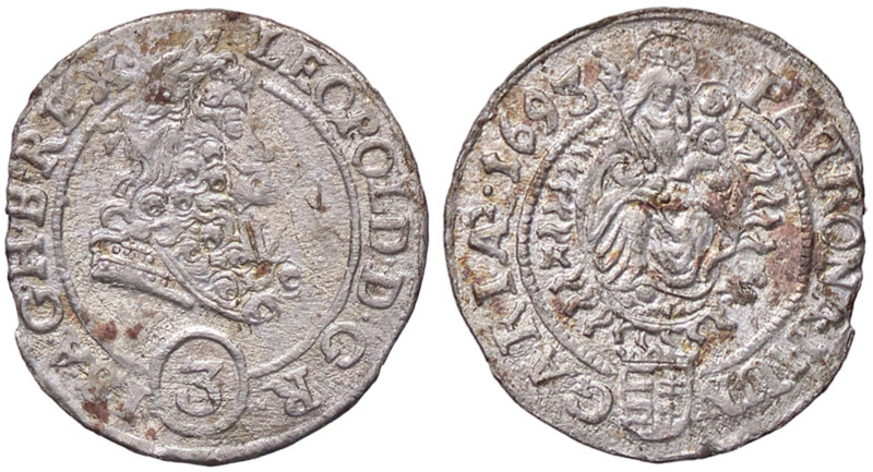 ESTERE - UNGHERIA - Leopoldo I (1658-1705) - 3 Krajczar 1693 AG 
qFDC