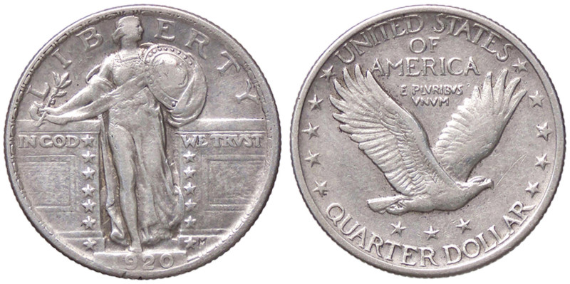 ESTERE - U.S.A. - Quarto di dollaro 1920 - Standing Liberty Kr. 145 AG 
BB