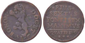 ZECCHE ITALIANE - BOLOGNA - Pio VI (1775-1799) - Quattrino 1796 CNI 350; Munt. 301a CU 
meglio di MB