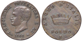 ZECCHE ITALIANE - BOLOGNA - Napoleone I, Re d'Italia (1805-1814) - Soldo 1808 Pag. 66; Mont. 111 CU Colpetti - Colpetti
BB+