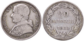 ZECCHE ITALIANE - BOLOGNA - Gregorio XVI (1831-1846) - 20 Baiocchi 1835 A. V Pag. 166; Mont. 116 R AG 
meglio di MB