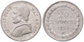 ZECCHE ITALIANE - BOLOGNA - Pio IX (1846-1866) - 20 Baiocchi 1858 A. XII Pag. 283; Mont. 156 AG Lieve schiacciatura di conio al bordo - Lieve schiacci...
