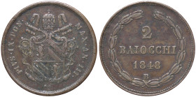 ZECCHE ITALIANE - BOLOGNA - Pio IX (1846-1866) - 2 Baiocchi 1848 A. III Pag. 250; Mont. 36 R CU 
BB+