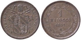 ZECCHE ITALIANE - BOLOGNA - Pio IX (1846-1866) - Baiocco 1851 A. V Pag. 320; Mont. 307 CU 
BB+/qSPL