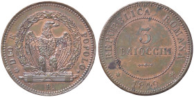 ZECCHE ITALIANE - BOLOGNA - Repubblica Romana (1848-1849) - 3 Baiocchi 1849 Pag. 260; Mont. 71 CU Punti di incrostazione e colpetto - Punti di incrost...