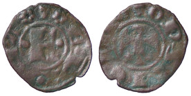 ZECCHE ITALIANE - FERRARA - Obizzo III D'Este (1344-1352) - Denaro CNI 1/6; MIR 217 RR (MI g. 0,31) 
qBB/MB+
