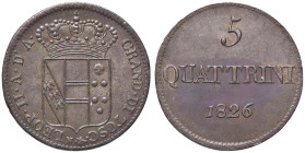 ZECCHE ITALIANE - FIRENZE - Leopoldo II di Lorena (1824-1859) - 5 Quattrini 1826 Pag. 171; Mont. 376 RR CU 
bello SPL