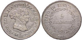 ZECCHE ITALIANE - LUCCA - Elisa Bonaparte e Felice Baciocchi (1805-1814) - 5 Franchi 1805 Mont. 431 R AG Busti piccoli - Busti piccoli - 
BB+/qSPL