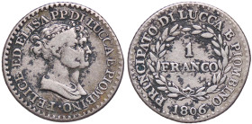 ZECCHE ITALIANE - LUCCA - Elisa Bonaparte e Felice Baciocchi (1805-1814) - Franco 1806 Pag. 256; Mont. 441 NC AG 
qBB