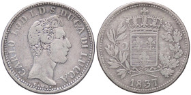 ZECCHE ITALIANE - LUCCA - Carlo Ludovico di Borbone (1824-1847) - 2 Lire 1837 Pag. 261; Mont. 446 R AG 
meglio di MB