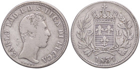ZECCHE ITALIANE - LUCCA - Carlo Ludovico di Borbone (1824-1847) - 2 Lire 1837 Pag. 261; Mont. 446 R AG 
MB