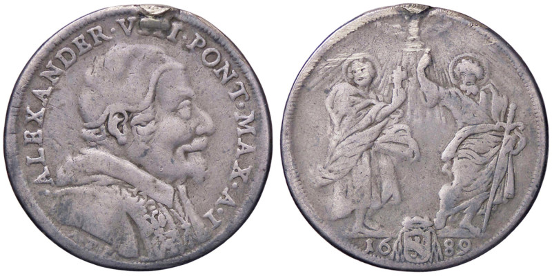 ZECCHE ITALIANE - ROMA - Alessandro VIII (1689-1691) - Testone 1689 A. I CNI 17;...