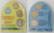 ZECCHE ITALIANE - SAN MARINO - Monetazione Euro - Trittico 2007 NI-OT 2 euro, 20 e 10 centesimi In confezione un po' rovinata - 2 euro, 20 e 10 centes...