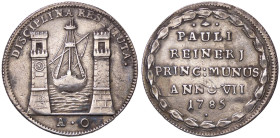 ZECCHE ITALIANE - VENEZIA - Paolo Renier (1779-1789) - Osella 1785 A. VII Pao. 268 R (AG g. 9,51)Allude alle frodi contabili nell'Arsenale, scoperte e...