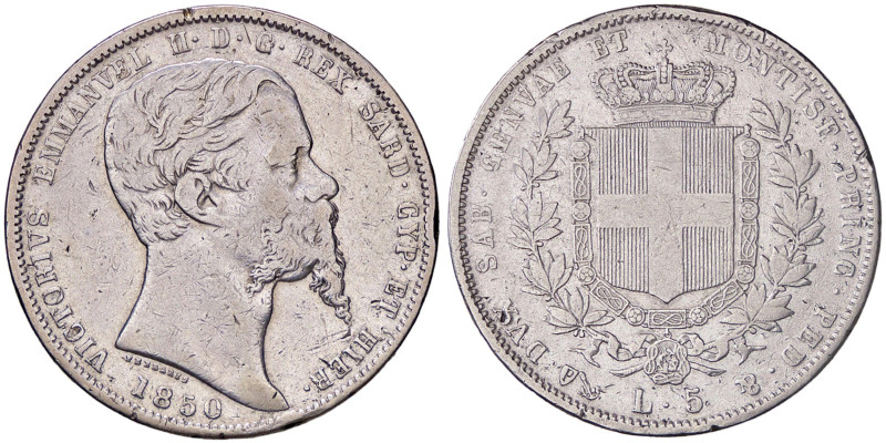 SAVOIA - Vittorio Emanuele II (1849-1861) - 5 Lire 1850 G Pag. 370; Mont. 41 R A...