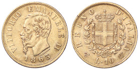 SAVOIA - Vittorio Emanuele II Re d'Italia (1861-1878) - 10 Lire 1863 Pag. 477; Mont. 155 AU Segno al ciglio - Segno al ciglio
BB/BB+