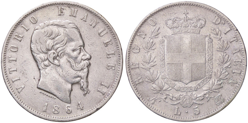 SAVOIA - Vittorio Emanuele II Re d'Italia (1861-1878) - 5 Lire 1864 N Pag. 485; ...