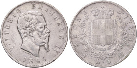 SAVOIA - Vittorio Emanuele II Re d'Italia (1861-1878) - 5 Lire 1864 N Pag. 485; Mont. 166 R AG 
qBB
