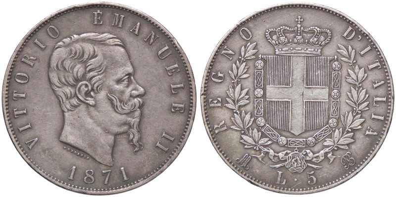 SAVOIA - Vittorio Emanuele II Re d'Italia (1861-1878) - 5 Lire 1871 M Pag. 492; ...