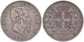SAVOIA - Vittorio Emanuele II Re d'Italia (1861-1878) - 5 Lire 1871 M Pag. 492; Mont. 175 AG 
BB