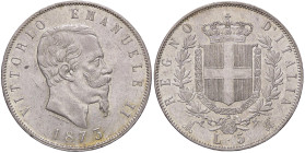 SAVOIA - Vittorio Emanuele II Re d'Italia (1861-1878) - 5 Lire 1873 M Pag. 496; Mont. 180 AG Segno dietro la nuca - Segno dietro la nuca
qSPL/SPL