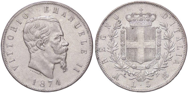 SAVOIA - Vittorio Emanuele II Re d'Italia (1861-1878) - 5 Lire 1874 M Pag. 498; ...
