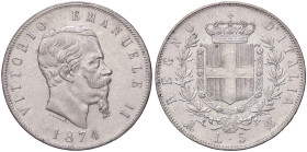 SAVOIA - Vittorio Emanuele II Re d'Italia (1861-1878) - 5 Lire 1874 M Pag. 498; Mont. 182 AG 
qSPL