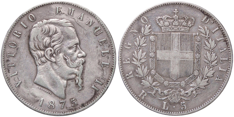 SAVOIA - Vittorio Emanuele II Re d'Italia (1861-1878) - 5 Lire 1875 R Pag. 500; ...