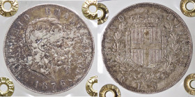 SAVOIA - Vittorio Emanuele II Re d'Italia (1861-1878) - 5 Lire 1876 R Pag. 501; Mont. 188 AG Sigillata Francesco Cavaliere con la nota "colpo al bordo...