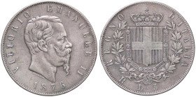 SAVOIA - Vittorio Emanuele II Re d'Italia (1861-1878) - 5 Lire 1876 R Pag. 501; Mont. 188 AG 
BB