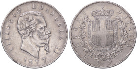 SAVOIA - Vittorio Emanuele II Re d'Italia (1861-1878) - 5 Lire 1877 R Pag. 502; Mont. 189 AG ERT FFRT FFRT sul bordo - ERT FFRT FFRT sul bordo - 
BB