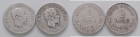SAVOIA - Vittorio Emanuele II Re d'Italia (1861-1878) - 2 Lire 1863 T e N Valore R AG Lotto di 2 monete - Lotto di 2 monete
MB÷qBB