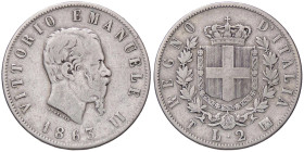 SAVOIA - Vittorio Emanuele II Re d'Italia (1861-1878) - 2 Lire 1863 T Stemma Pag. 507; Mont. 195 NC AG 
MB÷qBB