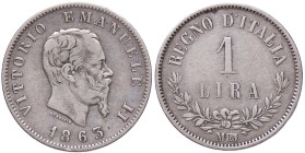 SAVOIA - Vittorio Emanuele II Re d'Italia (1861-1878) - Lira 1863 M Valore Pag. 516; Mont. 208 R AG Colpetto - Colpetto
qBB