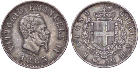 SAVOIA - Vittorio Emanuele II Re d'Italia (1861-1878) - 50 Centesimi 1863 M Stemma Pag. 525; Mont. 215 NC AG Colpetti - Colpetti
BB+
