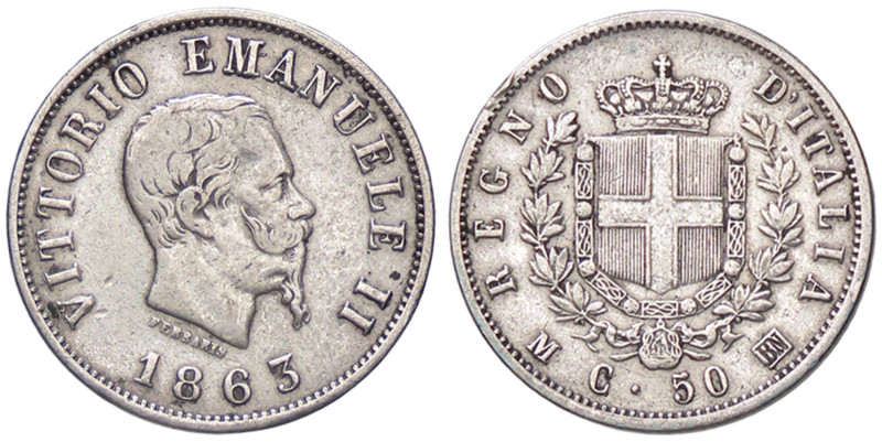 SAVOIA - Vittorio Emanuele II Re d'Italia (1861-1878) - 50 Centesimi 1863 M Stem...