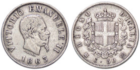 SAVOIA - Vittorio Emanuele II Re d'Italia (1861-1878) - 50 Centesimi 1863 M Stemma Pag. 525; Mont. 215 NC AG Colpetto - Colpetto
MB-BB